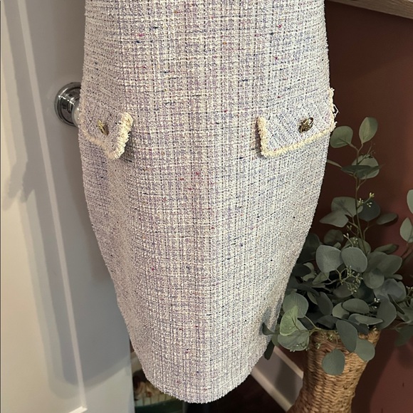 Isaac Mizrahi Boucle Tweed hip pockets lavender Cream short sleeve S Mini Dress - Picture 3 of 14
